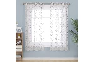 Deconovo Rideaux Voilages Gris 2 Pièces 140x175 Broderie Rideaux Voilages Chambre Adulte Oeillet Motif Simili Lin