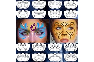PABBYEEY 16 Stück Schminkschablonen Kinder Wiederverwendbare Gesichtsschablonen für Einhorn Herz Krallen und Blumen Ideal für Kinderschminken Fasching Geburtstag und DIY