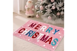 AIBIIN AIBILIN Merry Christmas Rug Non-Slip Pink Mat for Bathroom Xmas Tufted floor mat Living Room Kitchen Bedroom Hallway Christmas Decoration Props 80x50cm