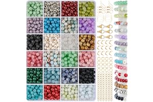 EUES Juego de cuentas de 6 mm para pulseras para manualidades, 24 colores, redondas, coloridas, cuentas, perlas de cristal, piedras preciosas con agujero, cristales para enhebrar para manualidades,