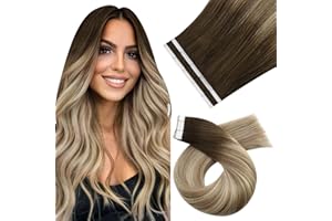 ‎MORESOO Moresoo Echthaar Extensions Tape in Blonde Haarextension Echthaar Tape Dunkelbraun bis Mittelblond mit Blond Ombre Unsichtbare Tape in Extensions Echthaar Blond 10 Stück/25g 50 cm #3/8/22