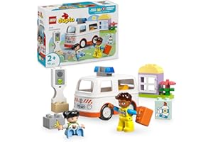 LEGO DUPLO Rettungswagen mit Fahrer - Lernspielzeug für Kleinkinder ab 2 Jahren - Montessori Spielzeug für Rollenspiele - Rettungswagen Spielzeug mit Auto, Haus, 2 Figuren - Geschenk für Kinder 10447