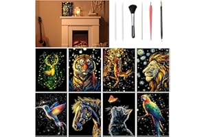 VLYX Art à Gratter pour Adultes et Enfants, Kit 8 Pièces Arc-en-Ciel Lumineux avec Outils de Grattage, Fournitures Créatives pour Enfants et Adultes (Animaux)