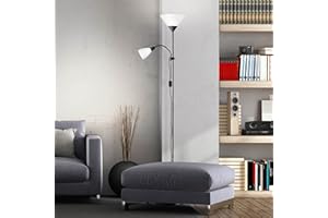 Lampadaire simple avec liseuse, hauteur 180 cm, E27/E14 max. 60 W/25 W, aluminium/plastique, noir/blanc.