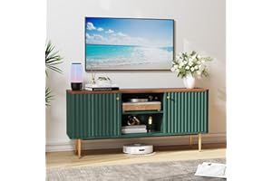 HOLTICO TV Stand Cabinet 55 Inch, Fluted Modern Wooden TV Console Unit with Storage and 2 Doors, Green Cabinets for 55/60/65 Inch Television, TV Tables for Living Room, Bedroom