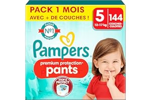 Pampers Couches-Culottes Premium Protection Pants Taille 5 (12-17 kg), 144 Couches-Culottes Bébé, Pack 1 Mois, Notre N°1 Pour Le Confort Et La Protections, Maintenant avec Plus de Couches
