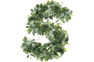 ‎SOMYTING SOMYTING 2 Stück Künstliche Eukalyptus Girlanden mit Weiße Blume Girlande Künstliche Pflanze Hängepflanze für Hintergrund Hochzeit Dekoration Tischläufer Mittelstück (2)
