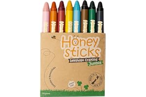 Honeysticks Jumbo Crayons (8 Pack) - Non Toxic Crayons for Kids - 100% Pure Beeswax - Bright Food Grade Colours - Large, Easy to Hold and Use - Preschool Art Supplies for Toddlers/Kids 2-4, 3-5, 4-8