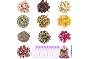 Weysoo 10 Beutel Getrocknete Blüten Set für Seife Selber Machen, Natürliche Getrocknete Kräuter, Viele Trockenblumen Blütenblätter Kit für DIY Seifenkerze Kerzenherstellung Harz Badebomben Zubehör