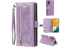 EYZUTAK Funda para Samsung Galaxy S23 FE 5G, funda de piel con tapa y cierre magnético, cartera con 9 compartimentos para tarjetas, función atril, retro, mate, piel con purpurina, color lila