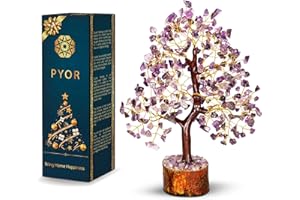PYOR Amethyst Crystals - Gemstones Tree - Artificial Bonsai Tree - Office Decor - Good Luck Money Tree - Crystal Decor - Gemstones And Crystals - Housewarming Gift