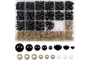 TOAOB THE ONE AND ONLY BABY TOAOB 336 Piezas Ojos de Seguridad para Amigurumis 6mm 8mm 9mm 10mm 12mm con Nariz Negro Ojos de Plástico con Arandelas Ojos de Muñecas para Hacer Manualidades de Crochet Tejer Animales