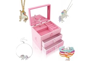 ZOOWING Kids Musical Wooden Jewelry Storage Box Gifts with Unicorn/Princess Ballerina Jewelry Sets-Unicorn4