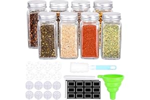 Aokyom Bocaux à épices Epices Pots Rangement 120ml, Pot a Epices Carré en Verre avec Couvercle à Vis, Brosse à Nettoyagepour Le Rangement Epices Graines Herbes, 120ML, 10.5X4.5cm