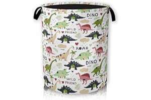 HUSITI Laundry Basket, Dirty Clothes Basket, Foldable Waterproof Oxford Cloth Storage Basket for Bedroom, Bathroom, Clothes,Large Storage Basket Home Decoration 66L(Dinosaurs)