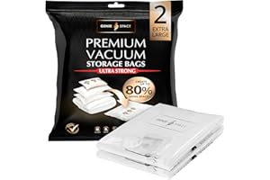 GENIE SPACE XL Vacuum Storage Bags - Pack of 2, Extra Large 100x80cm | Strong & Jumbo Sized Space Saving Bags | Premium Airtight & Reusable Vacuum Bag for Thick Clothes, Duvets, Towels & Bedding
