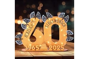 LUZOON 2025 Geldgeschenke Geburtstag 60 Geburtstagszahlen Holz Schild Gästebuch mit LED Lichterkette Ständer und Kerzenhalter für 60 Jahre Mann Frau für Hochzeit Jubiläum Tischdeko