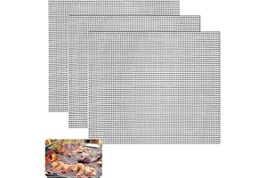 DHISPERARES 3 Piezas Alfombrillas de Malla para Barbacoa, 40 x 33 cm Malla Antiadherente BBQ, Estera Cortable para Parrilla, Reutilizables Teflón Alfombrilla Rejilla Barbacoa para Horno, Parrilla, Ahumador