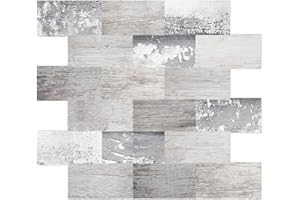 DEWOO Peel and Stick on Tiles Self Adhesive Wall Tiles for Kitchen Bathroom Subway Wood effect10-Sheet (13.5" x 11.4")