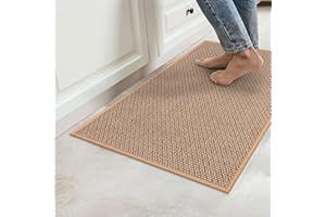 KIMODE Kitchen Mats 20"x32",Non-Slip Washable Farmhouse Kitchen Rugs,Absorbent Natural Kitchen Mats for Floor Front of Sink,Beige Standing Mats for Bathroom/Laundry Room