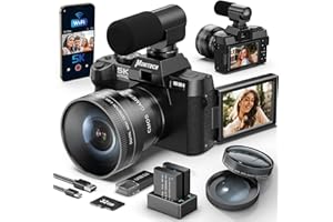 MONITECH Mo 5K Fotocamera Digitale per Fotografia e Video, 48MP Vlogging Camera per YouTube con Schermo Flip 180°, 16X Zoom digitale, 52mm grandangolare e obiettivo macro, 2 batterie, 32GB TF Card(S100,BK)