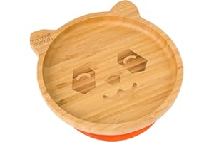 bamboo bamboo Baby Plate and Toddler Plate, Suction Plate for Feeding and Weaning, Bamboo Panda Plate with Secure Suction Suction Plates for Babies from 6 Months (Panda, Orange)