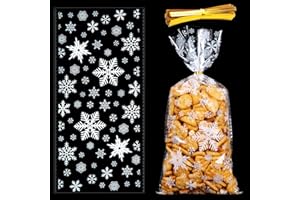 MELLIEX 50pcs Sacs à Biscuits de Noël, Sachets de Bonbons Friandises Cellophane Transparents Cadeaux Pochette avec 50pcs Cravates Torsadées pour Les Fournitures de Fête