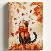 Sayılarla Boyama Tuval Hobi Seti, SONBAHAR KEDİ Temalı Fır&ccedil;a ve Boya Dahil Set (&Ccedil;ıtalı) 40x50 CM, Kendin Yap Sayılarla Tuval 