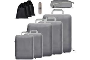Eucomir Organizador de Equipaje 9-Set,Organizador de Maleta de Compresión Expandibles,Impermeable Organizadores de Viaje,Cubos de Embalaje,Para Viajes o Almacenamiento en el Hogar,Gris
