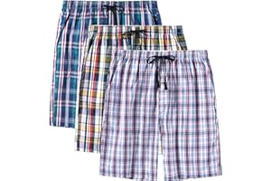 MoFiz Hombre Pantalón Corto de Pijama Casual Shorts a Cuadros de Algodón con Bolsillos