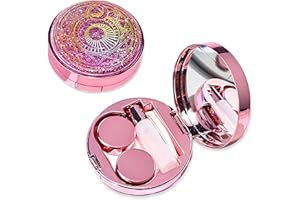 Venus® Kontaktlinsenbehälter Galaxie Funkeln - Contact Lenses Case mit Kontaktlinsen Zubehör - Spiegel, Flasche, Pinzette & Einsetzhilfe - Linsenbehälter Weiche Linsen & Harte Linsen - Magic Pink