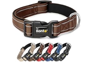 lionto Collar de Perro Acolchado Collar de Nylon Reflectante Impermeable Ajustable, Tamaño M, Marrón