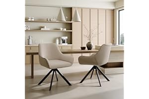 Goeurvant Swivel Dining Chairs Set of 2 with Armrests,360° Swivel Upholstered Chairs,Modern Linen Rotary Chair,Kitchen Chair with Metal Frame and Backrest for Dining Room,Living Room,Office, Beige
