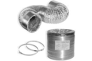 LOOTICH Tuyau d'Evacuation Flexible en Aluminium Gaine de Ventialtion Ø 153mm Longueur 2.5m Kit de Raccord pour Salle de bain Cuisine Sèche-linge avec 2 Colliers de Serrage en Acier