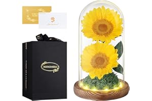 MAMAMIKO 2 Forever Real Sunflower in a Glass Dome, Eternal Flowers Preserved for 5 Years, Flower Gifts for Her Woman Wife Girlfriend on Birthday, Anniversary, Valentine's Day, Mother's Day, Christmas
