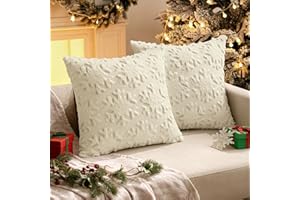 MIULEE Weihnachten Kissenbezug Weihnachtstag 2er Set Kurz Wolle und Samt Kissenbezüge Deko Runde Schneeflocken Luxuriöses Winter Zierkissenbezug für Sofa Schlafzimmer Wohnzimmer Beige, 40x40cm