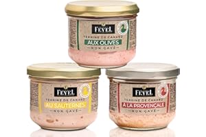 ‎FRANCK ET OLIVIER 3 luxuriöse Enten-Terrinen aus dem Elsass. 3x 180g Paté im Glas. Ohne Stopfen, ohne Zwangsmästung (3er-Mix Sauternes, Olive, Provencale)
