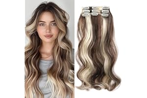 Vlasy Hair Extensions Clip in,3PCS Wavy Clip in Extensions,24 Inches Long Synthetic Clip on Hair Hairpiece Full Head for Women Girls(F12/613#)