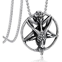 Men's Stainless Steel Sigil Of Lucifer Necklace - Baphomet Goat Inverted Pentagram Pendant, 26 Inch Chain, Gift Box