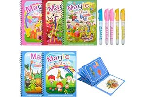Kacunoki Water Magic Colouring Book 5Pcs Water Painting Books Reusable Water Colouring Books for Children Mess Free Magic Painting Books with Water Pens for 3 4 5 6 Year Old Kids Boys Girls, Style B