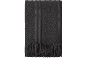 BOURINA Textured Solid Soft Sofa Throw Couch Cover Knitted Decorative Blanket,Black, 127x152cm