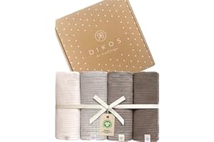 DIKOS Juego de 4 paños de gasa para bebé, color gris cálido, crema, 64x64 cm, crepado, 100 % algodón orgánico GOTS, para escupir, muselina, pañales de gasa