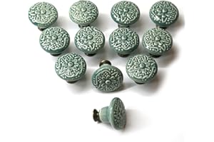 Auped 34mm Pomelli Rotondi in Ceramica Vintage - Maniglie per Mobili Casa Adatti a Cassettiere, Credenze, Armadietti - 12 Pezzi (Verde)