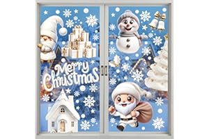 HCSSZ Christmas Window Stickers, 9 Sheets 3D Xmas Window Cling Decal White Double Sided Static Stickers Decoration with Santa,Snowman, Reindeer, Snowflakes