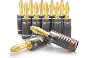 BlueRigger Banana Plugs 6 Pairs / 12 pcs (Closed Dual Screw) - 6 Pack Gold Plated Speaker Plugs Connector for Speaker Wire, Amplifier, Receiver, Banana Wall Plate, Home Theater