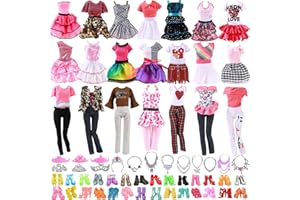 XERTEAM Set di 28 vestiti e accessori per bambole, 3 abiti, 3 vestiti alla moda, 10 scarpe, 12 accessori per gioielli, abiti estivi alla moda per ragazze, regali di compleanno compatibili con Barbie da 29 cm