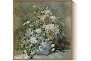 ARPEOTCY Gerahmter Leinwanddruck, Wandkunst-Dekor, 40,6 x 40,6 cm, französische Vintage-Blume, quadratische Wandkunst, Heimdekoration, Keramikvase, florales Ölgemälde für Wohnzimmer, Bürodekoration