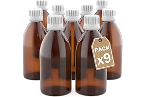 LG Luxury & Grace Set 9 Bottiglie in Vetro, 250 ml. Flaconi in Vetro Ambrato. Tappo a Vite e Contagocce. Bottiglie Ricaricabili. Dosaggio e Conservazione delle Sostanze Liquide.