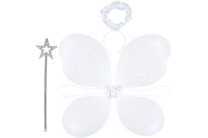 REDSTAR FANCY DRESS 3pc Fairy Costume Accessories with Fairy Wings Kids, Magic Wand and Halo Headband - Christmas Angel Costume Kids Nativity Set - White Wings and Halo for Angel Christmas Fancy Dress