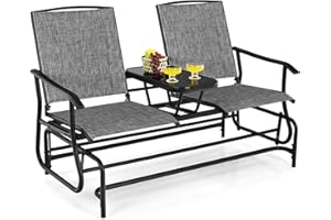 ‎COSTWAY COSTWAY Gartenbank mit Tisch, 2-Sitzer Schaukelbank mit Schaukelmechanismus, bis 240 kg belastbar, Outdoor Sitzbank für Garten, Terrasse, Balkon, 145 x 70 x 95 cm (Grau)